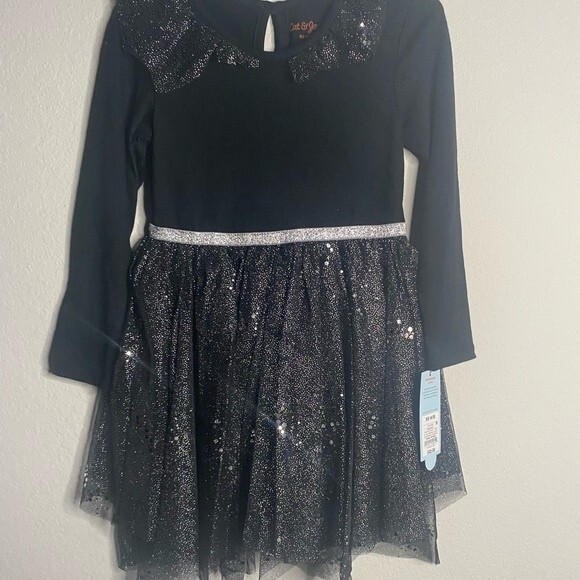 NWT Girl’s sparkle black tutu dress size Large Halloween Wednesday Goth Party - Picture 2 of 7